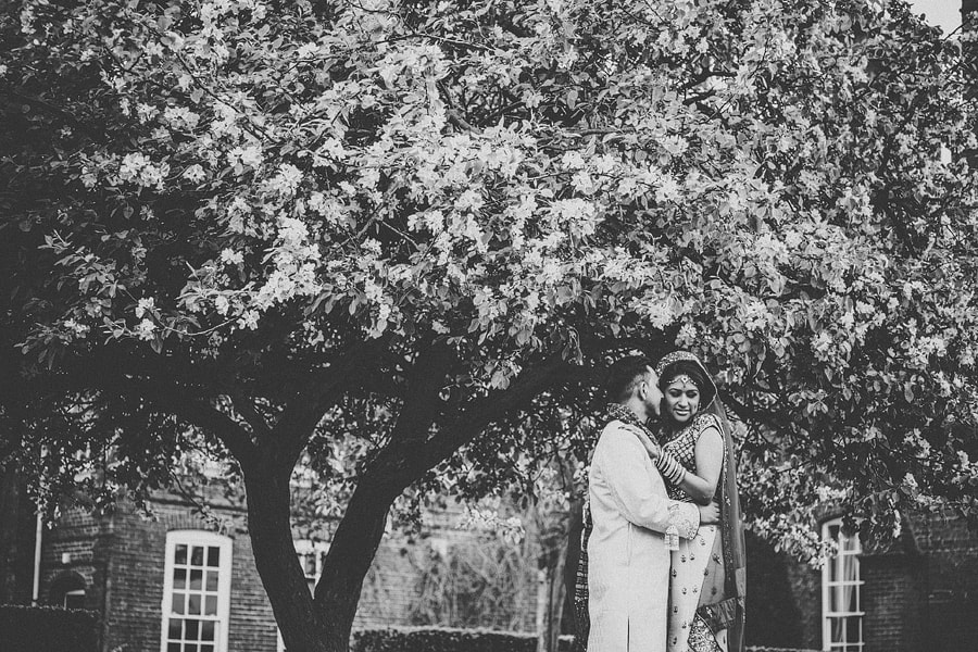groom and bride under a tree in essex